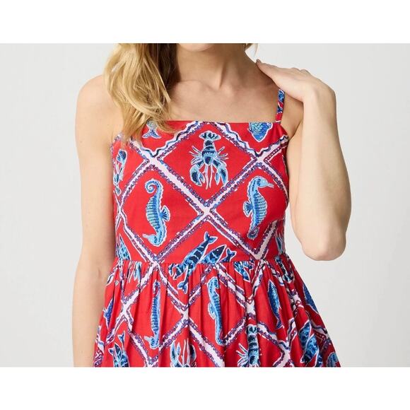 J.Crew NWT Women’s Lobster Seahorse Fish Plus Size Strappy Midi Dress size 16 - Picture 2 of 7